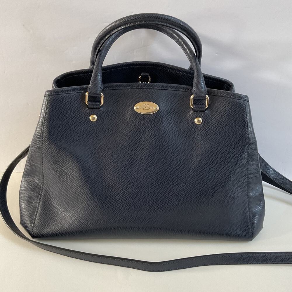 Coach Margot Crossbody Carryall Satchel Bag Navy Blue Crossgrain Leather F34607